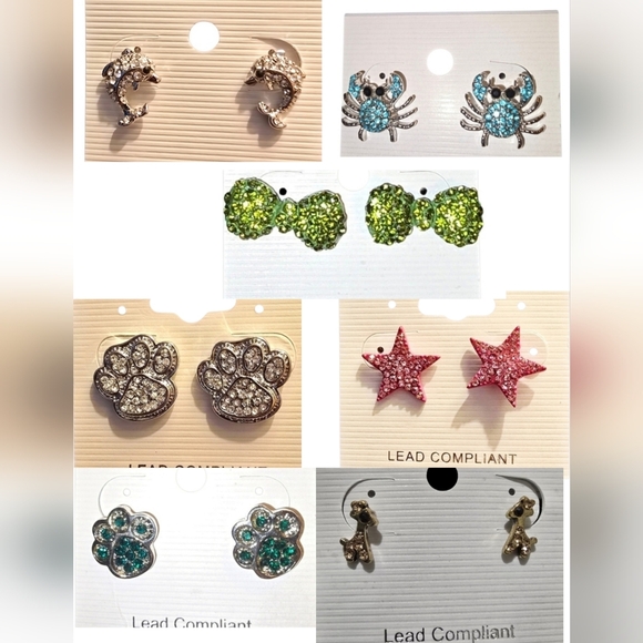 Fashion Jewelry Jewelry - Rhinestone Stud Earrings Pick- Dolphin Star Crab Bow Paw Dragonfly Giraffe NWT